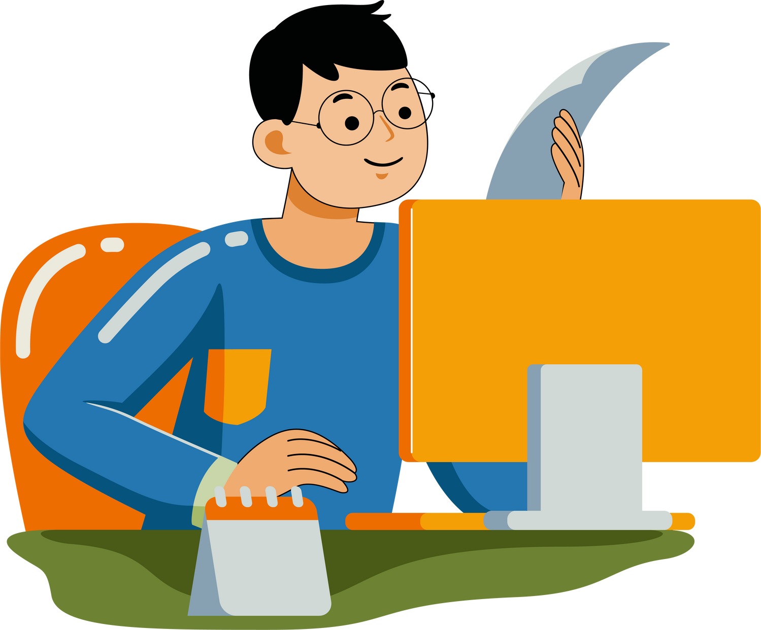young man working use computer
