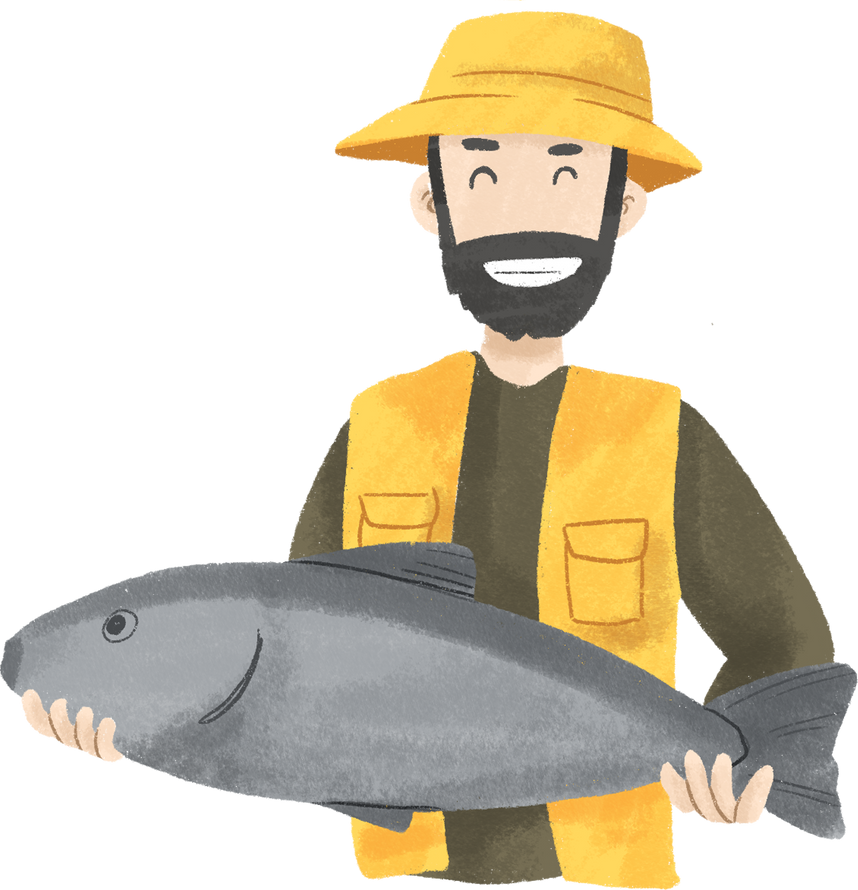 Happy Fisherman Holding Big Fish